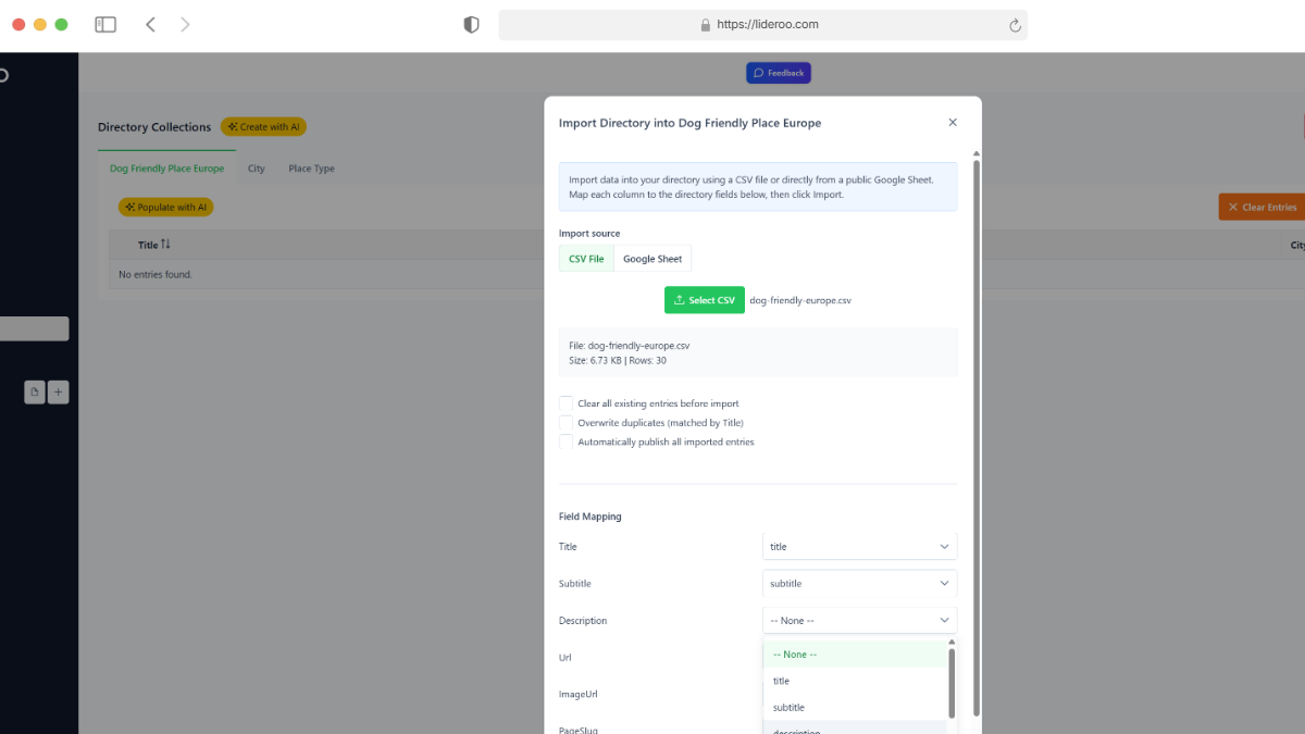 Lideroo - Import directory collection